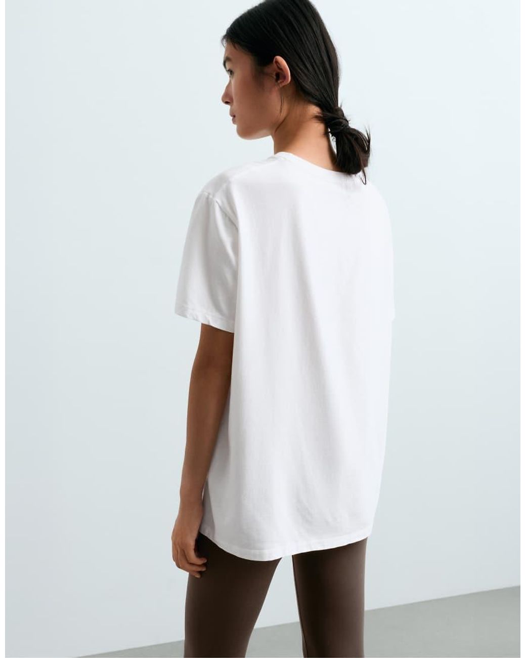 Oysho White Oversize Cotton-Blend Short-Sleeved T-Shirt