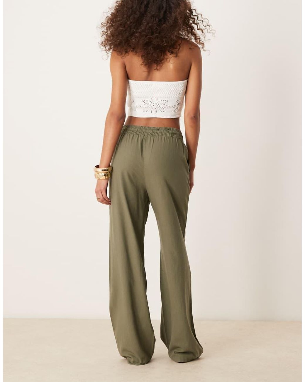 Jdy Natural Wide Leg Linen Blend Pants
