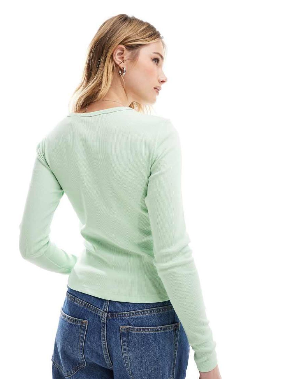 Vero Moda Green Long Sleeve Baby Rib Top