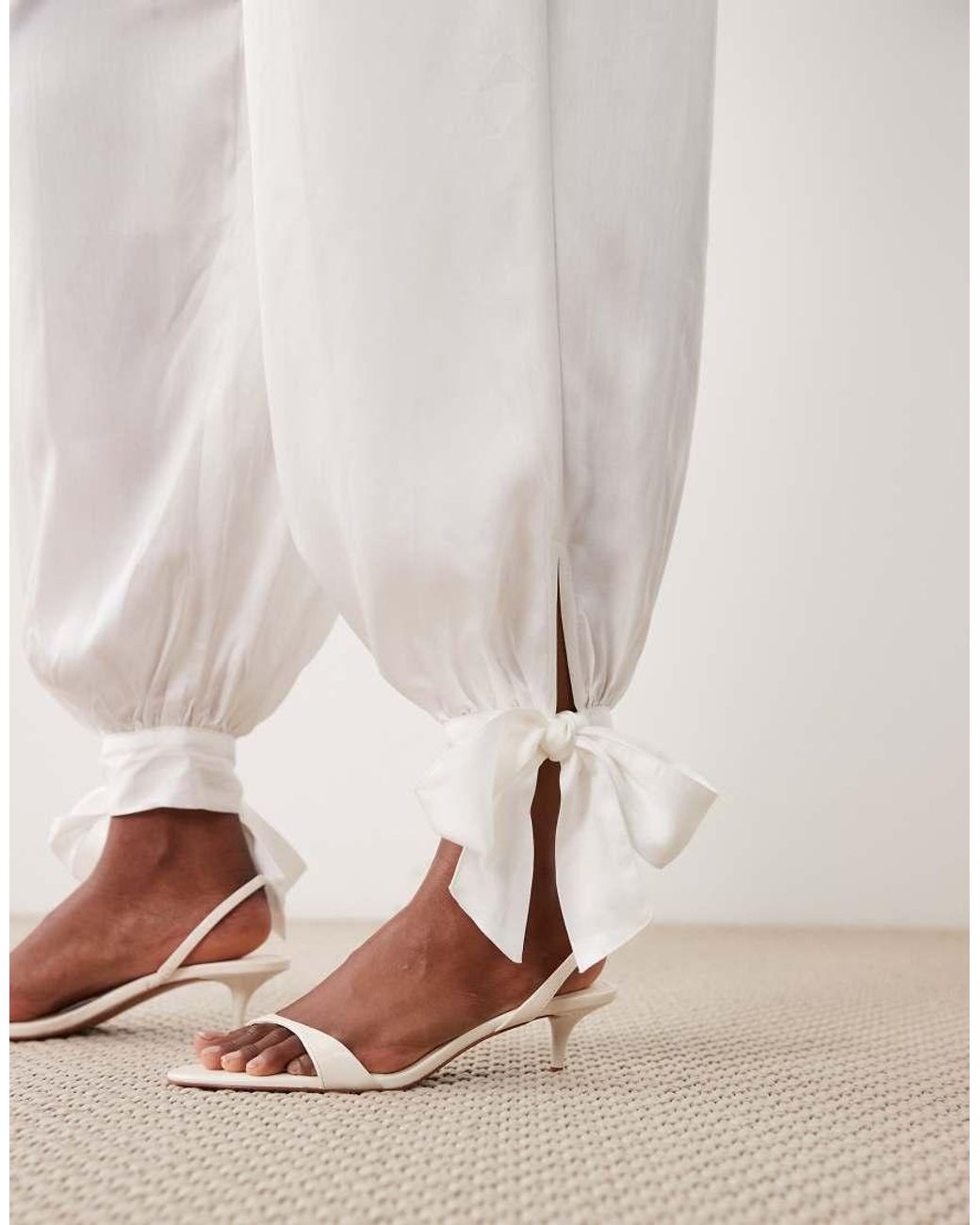 Noughts & Kisses Natural Satin Balloon Leg Tie Detail Trouser Co-Ord