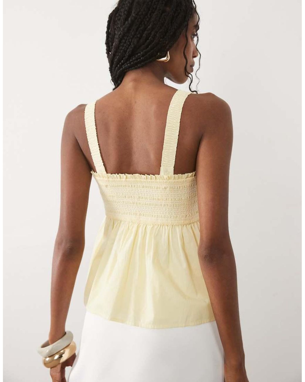 Abercrombie & Fitch Natural Square Neck Smocked Cami Top With Removable Straps