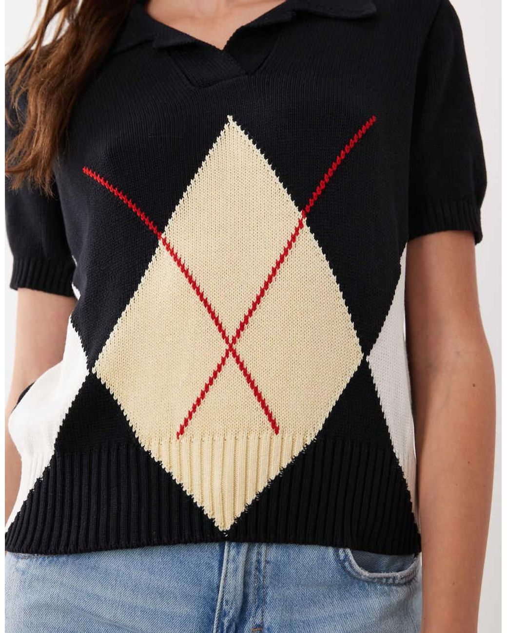 Mango Blue V Neck Short Sleeve Knitted Top