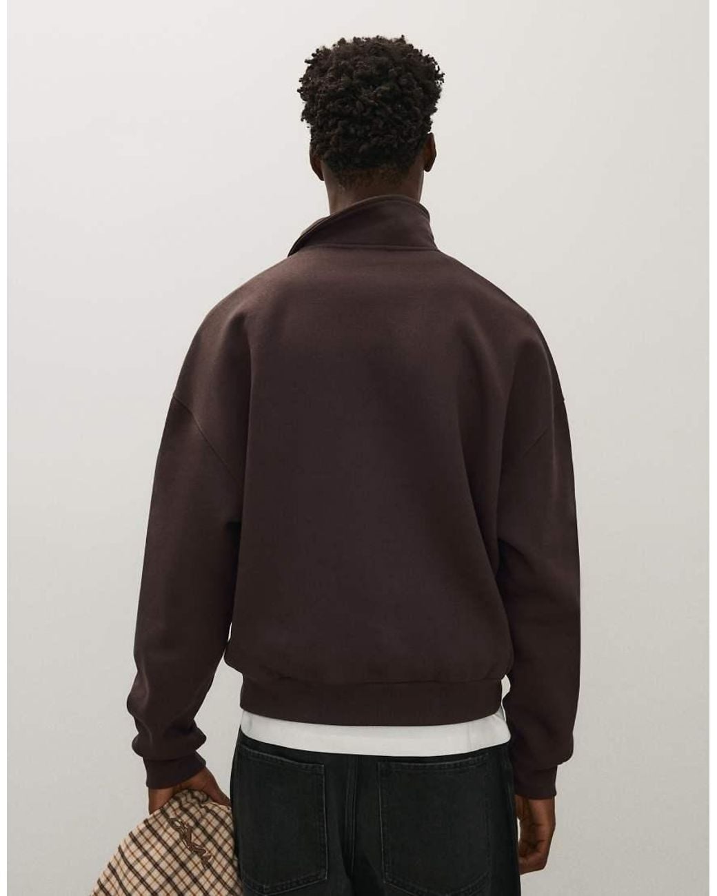 Bershka Brown Buttoned Polo Collar Sweatshirt for men