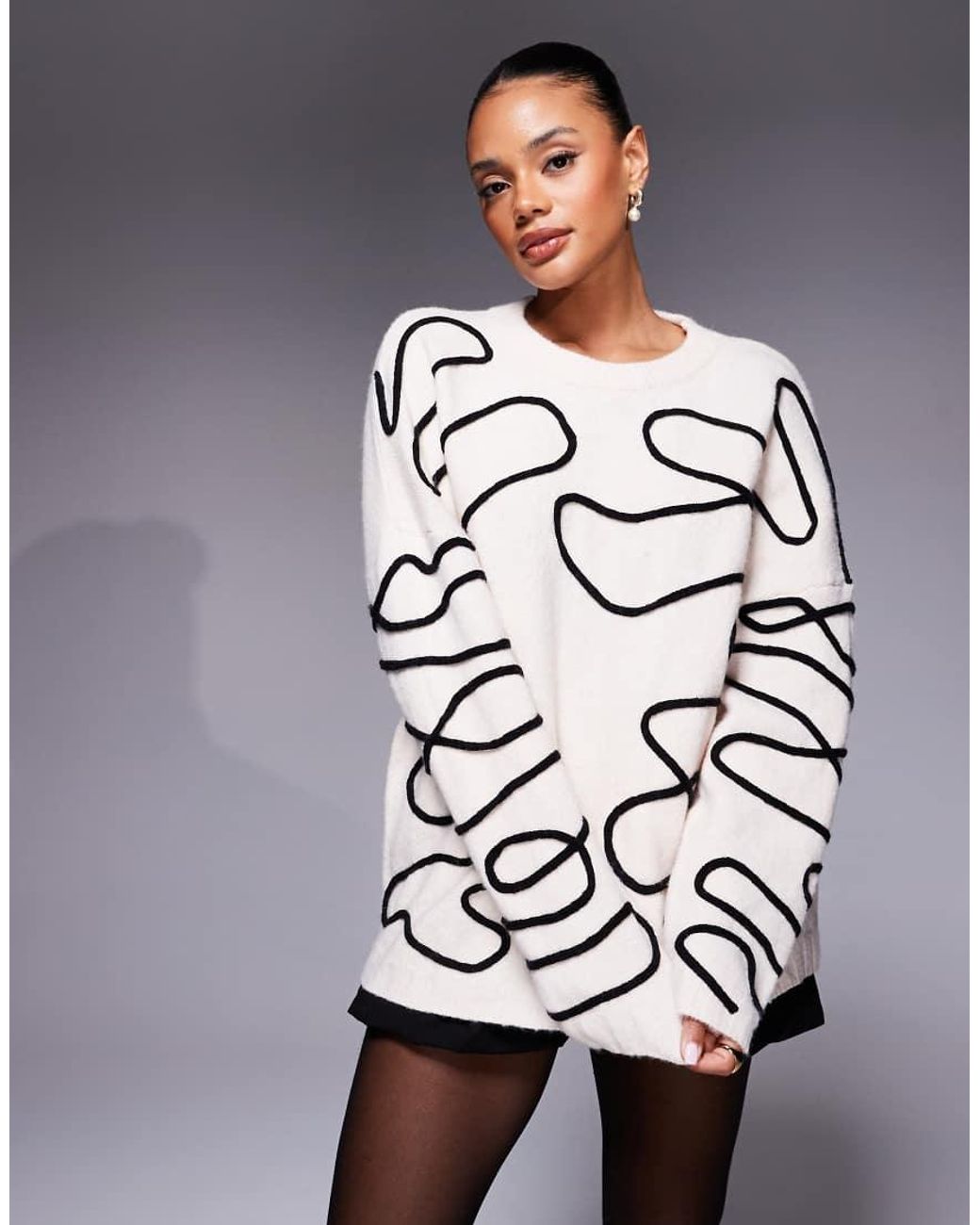 Kaiia Gray Exclusive Crew Neck Abstract Stitch Jumper