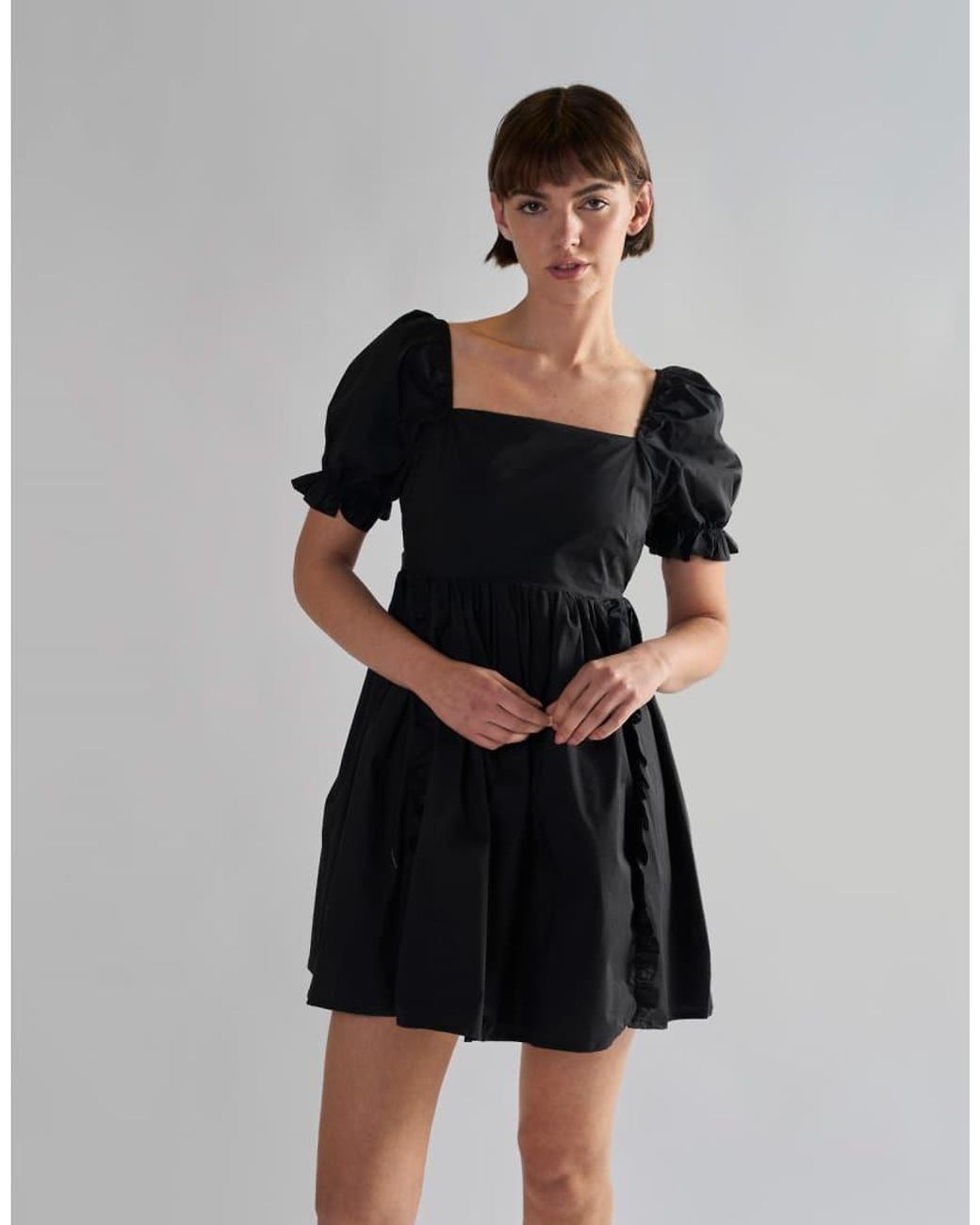 Glamorous Black Ruffle Trim Babydoll Mini Dress