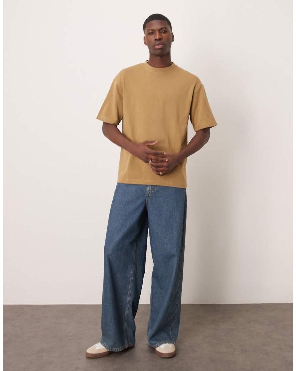 SELECTED Oversized T-Shirt Van Zware Stof in het Blue voor heren