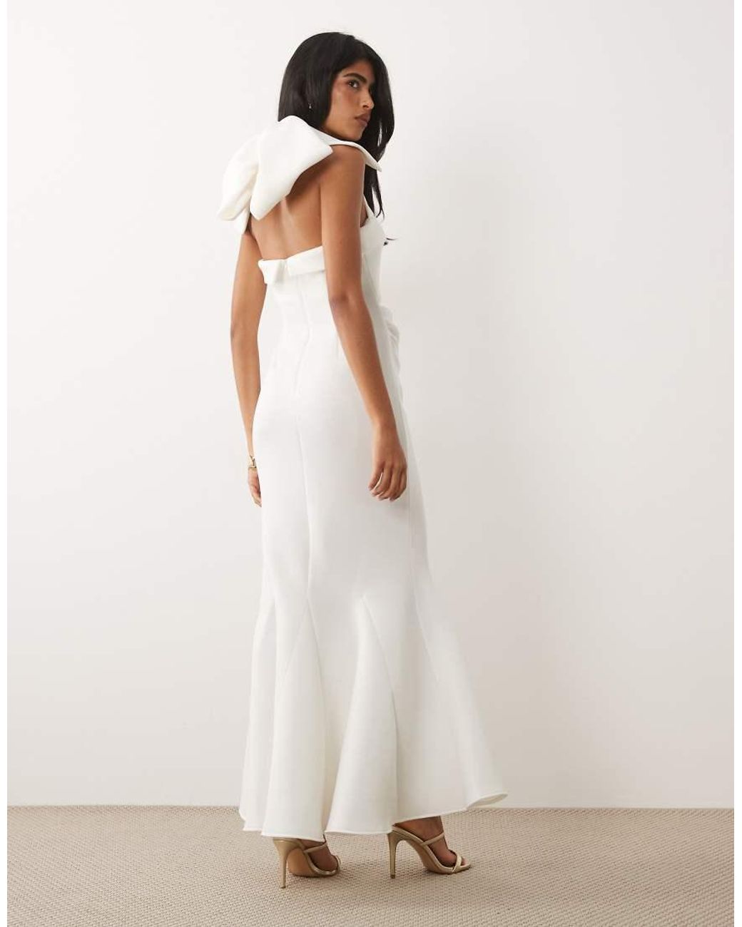 ASOS Natural Square Neck Maxi Dress With Bow Back