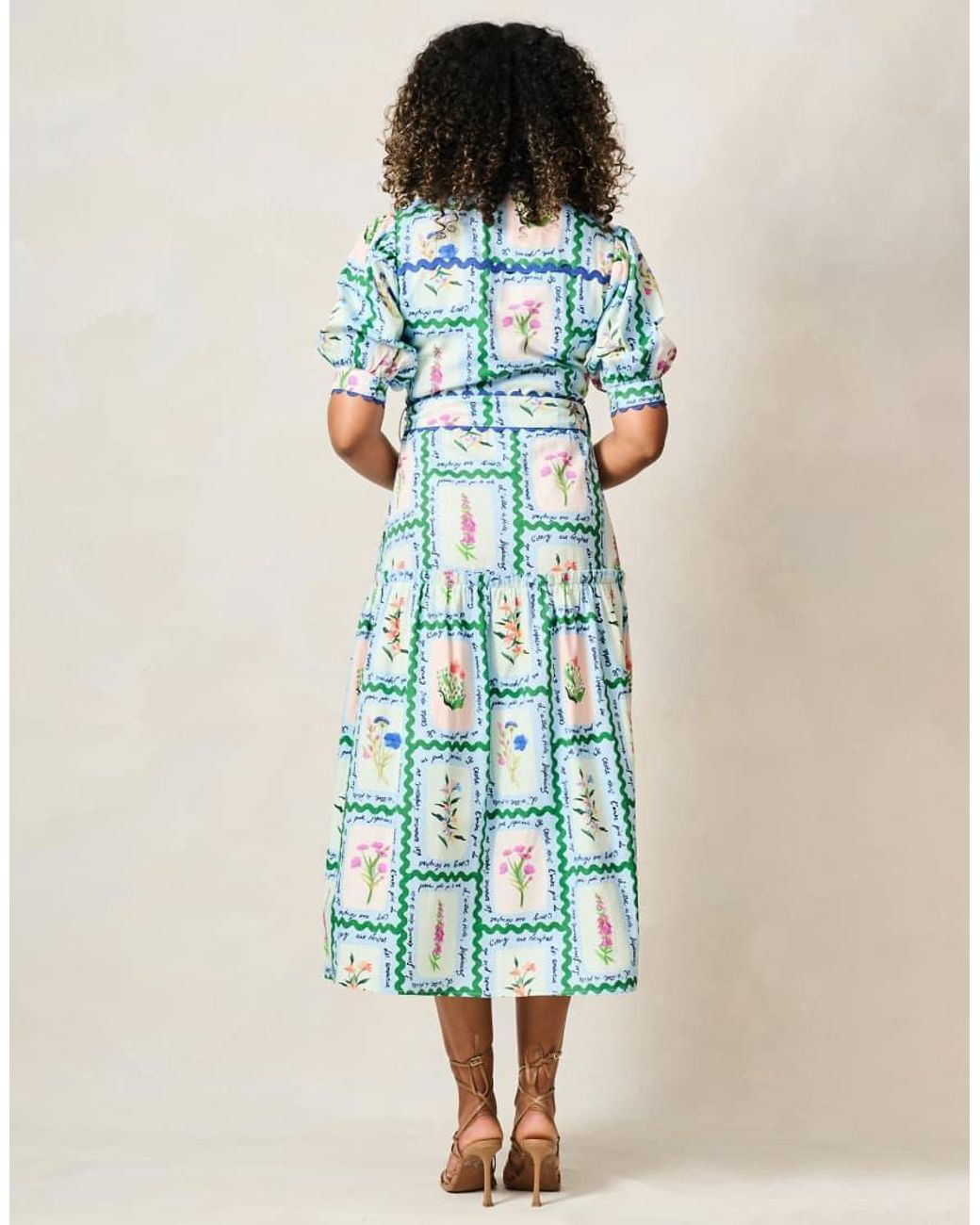 Hope & Ivy Blue The Lilith Button Front Midi Dress With Tiered Skirt And Tie Waist