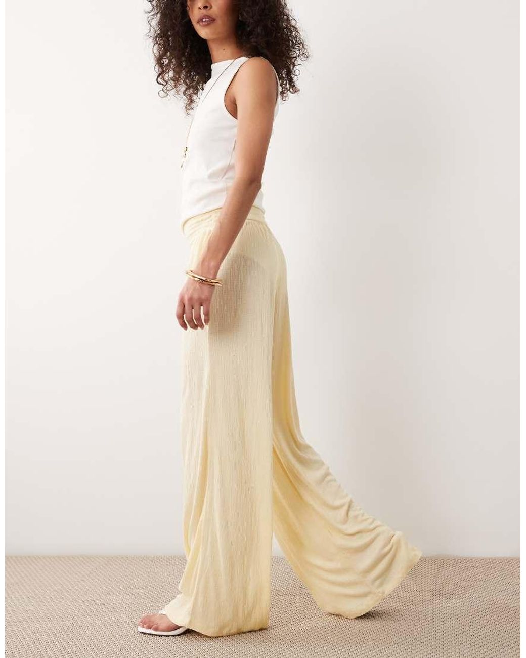 ASOS Natural Mix & Match Crinkle Shirred Wide Leg Trouser