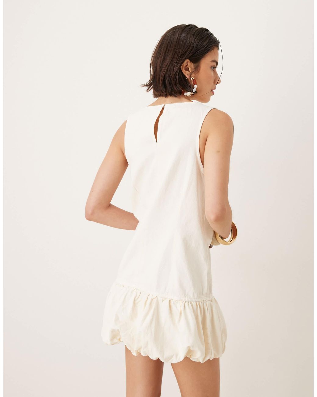 Mango Natural Twill Mini Shift Dress With Bubble Hem