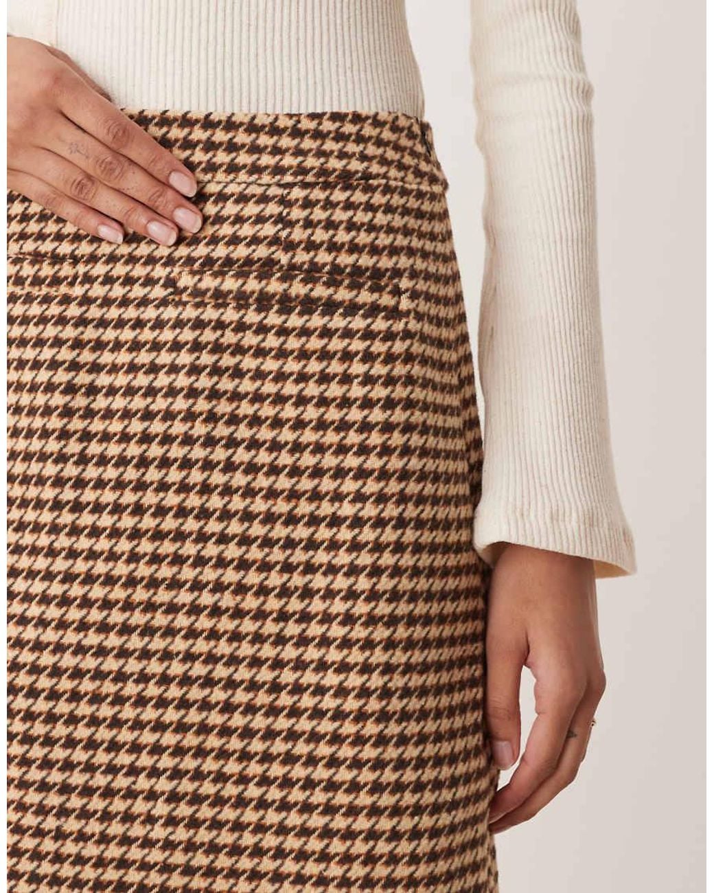 Threadbare Brown Check Mini Skirt With Pocket Detail