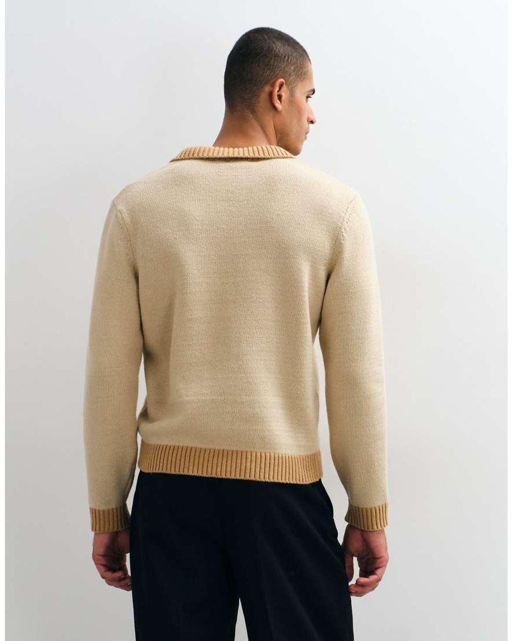 ASOS Natural Relaxed Knitted Notch Neck Long Sleeved Jumper for men