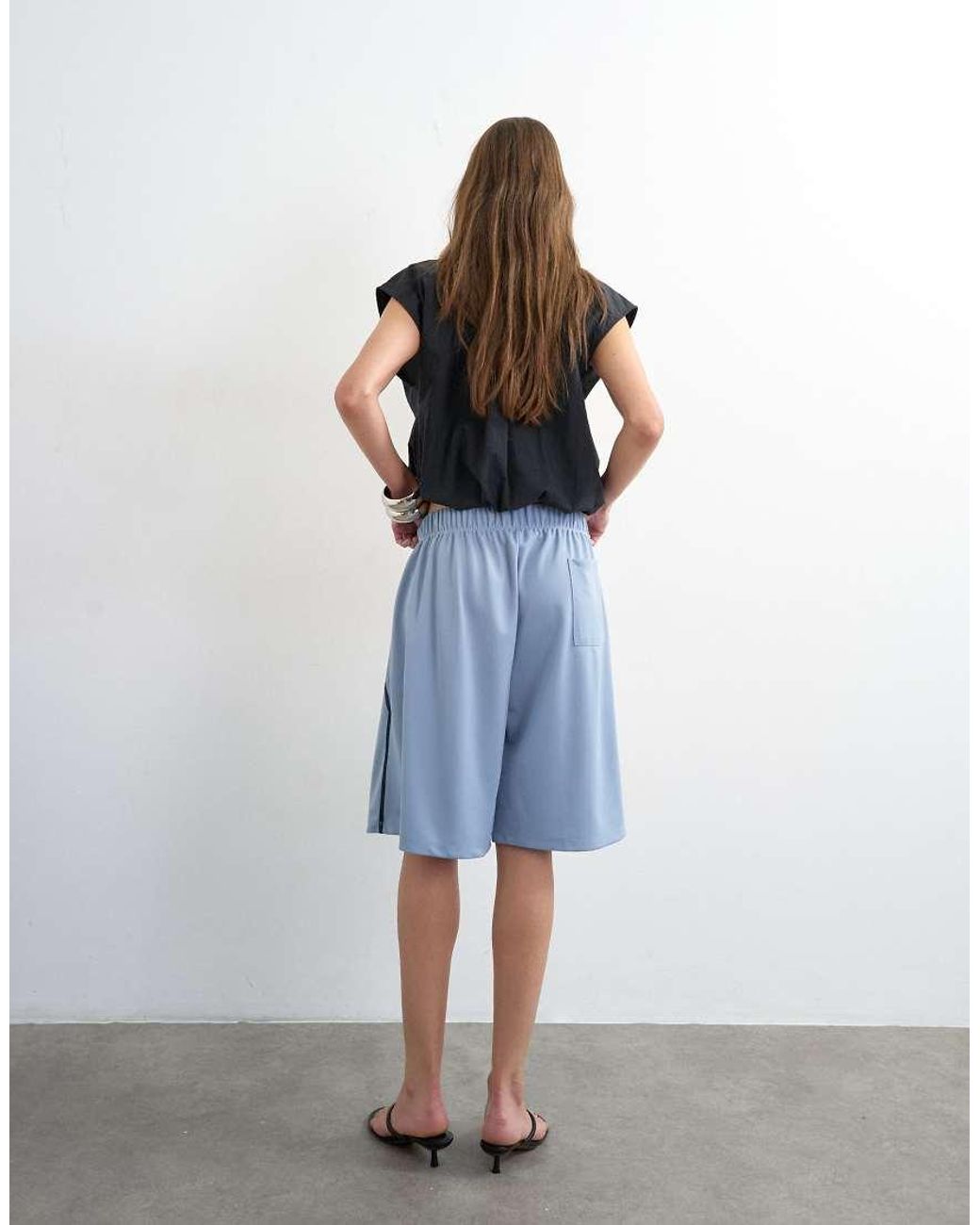 TOPSHOP Blue Longline Piping Detail Sports Shorts