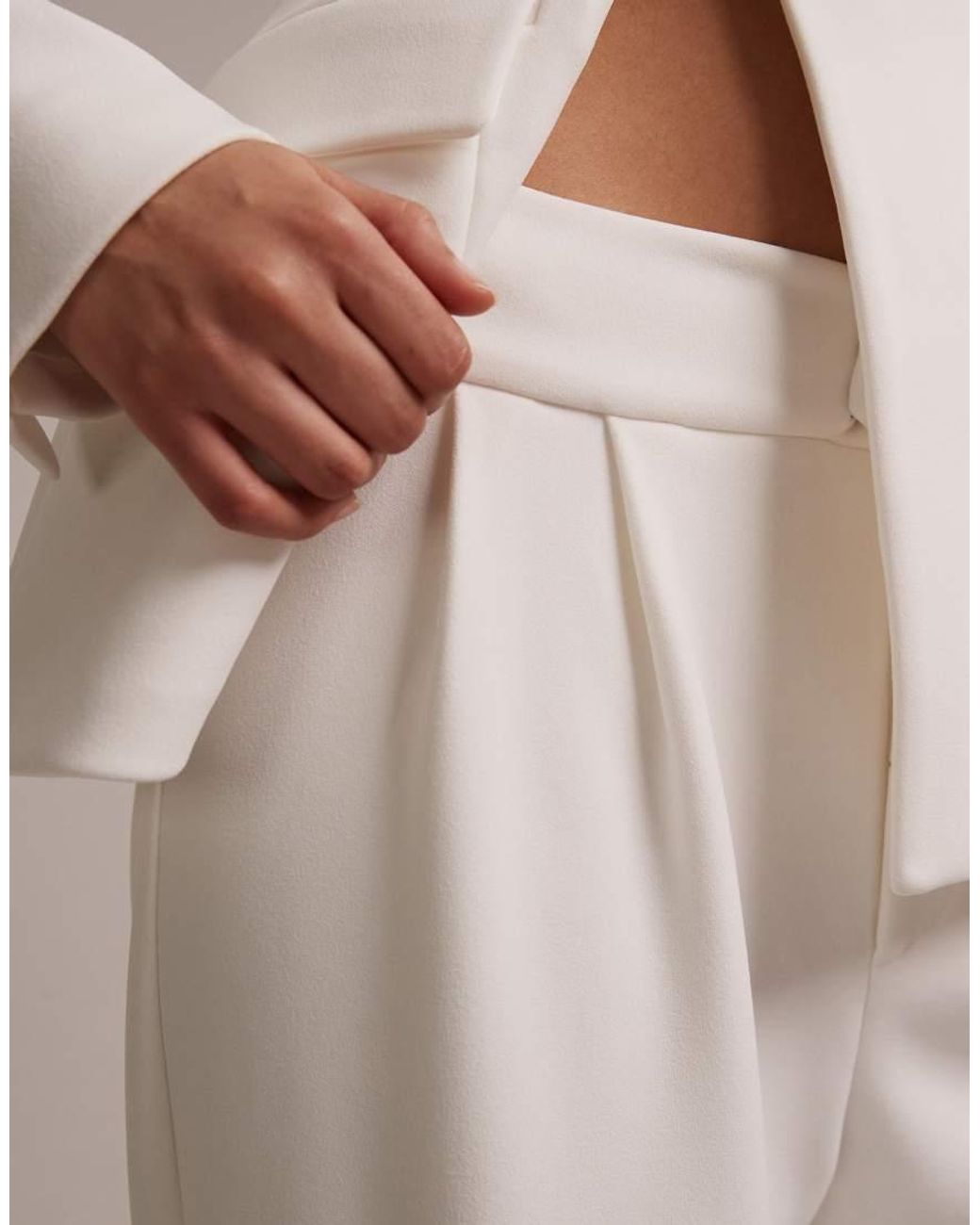 Wanderdoll Natural Charlotte Bridal Turned Up Tailored Wide Leg Trousers Co-ord