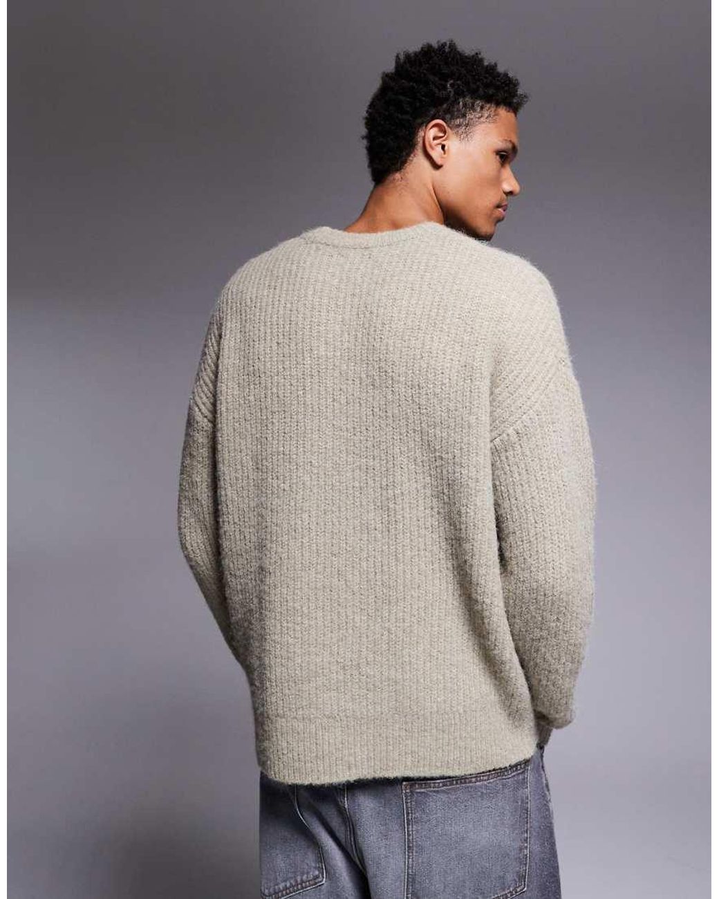 ASOS Gray Relaxed Knitted Crew Neck Jumper for men