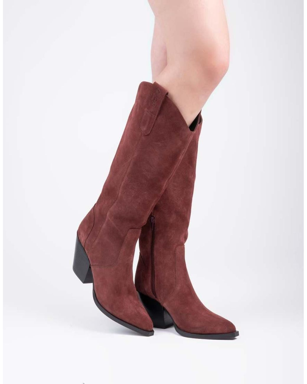 OFF THE HOOK Red Austin Suede Pointed-Toe Knee-High Western Boots