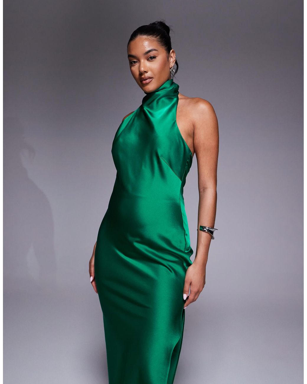 Jarlo Halter Neck Satin Midi Dress in Green | Lyst