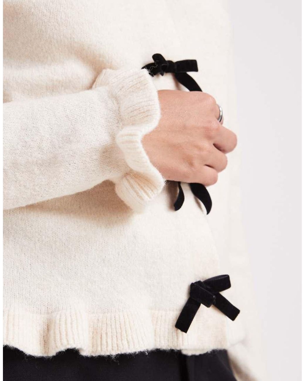 Threadbare White Crew Neck Cardigan With Flutter Sleeve And Bow Detail