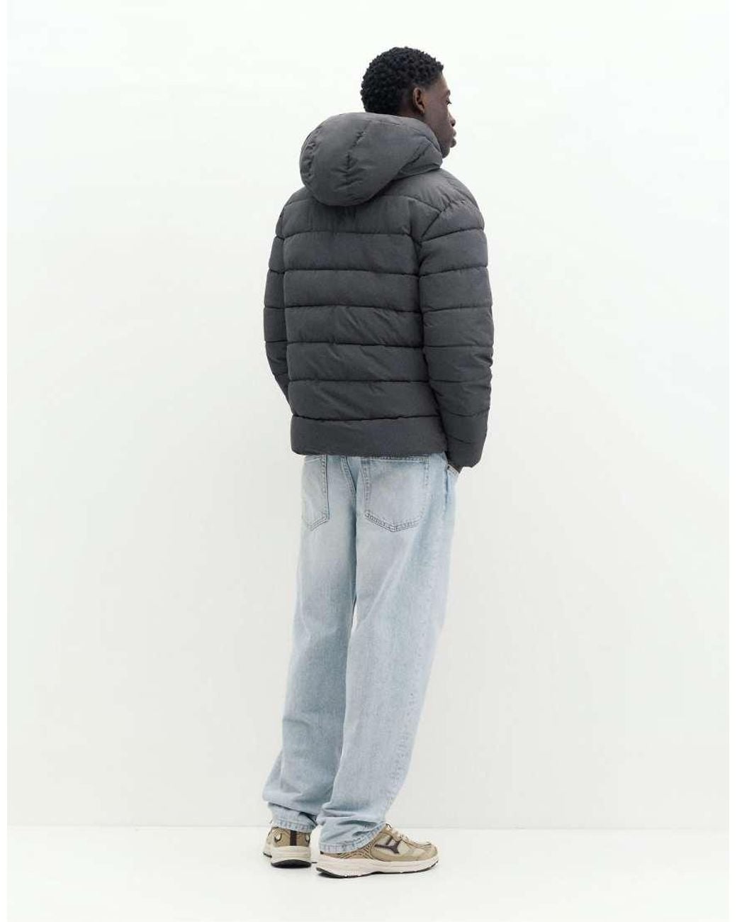 Pull&Bear Blue Puffer Jacket With Hood for men