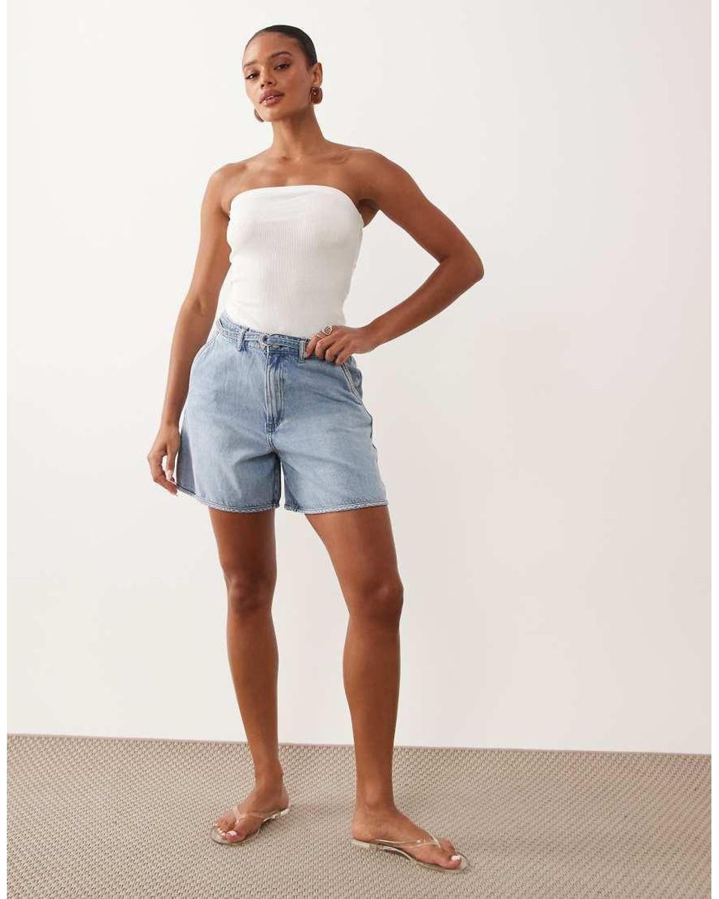 Vila White Belted Denim Shorts