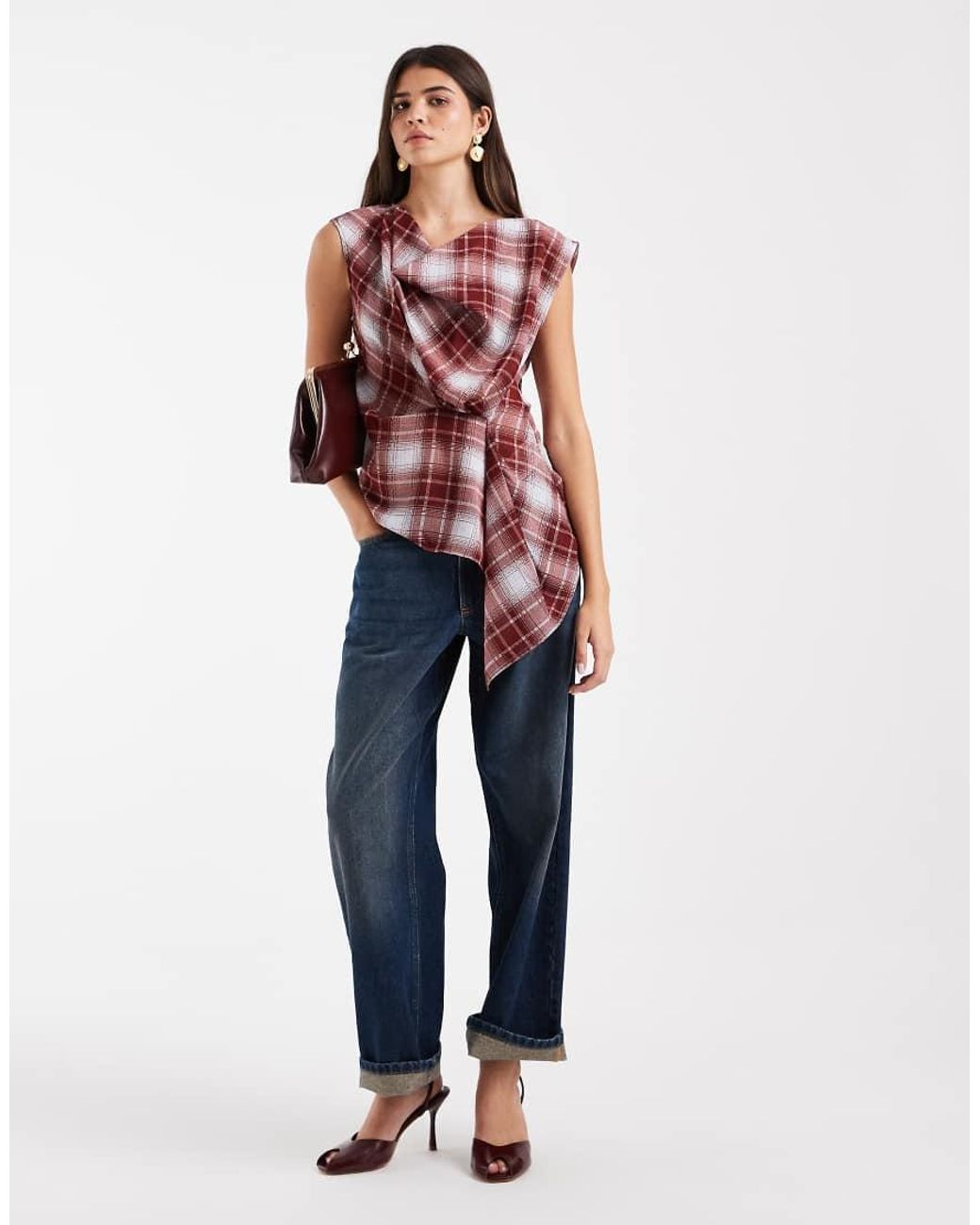 Vero Moda Red Knot-detail Sleeveless Asymmetric Top