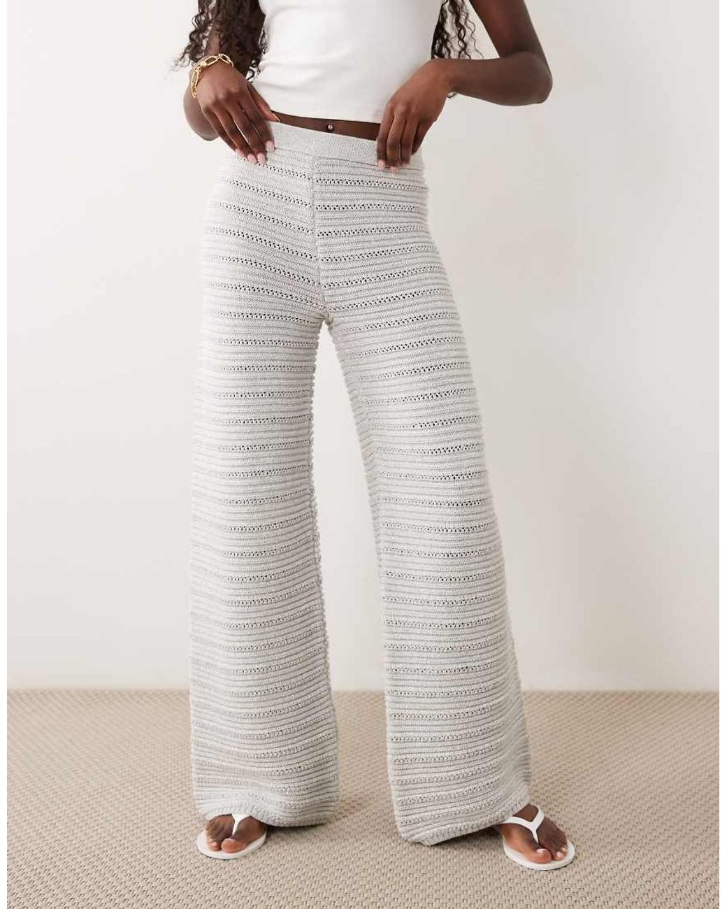 ASOS Natural Crochet Knit Wide Leg Trousers Co-ord