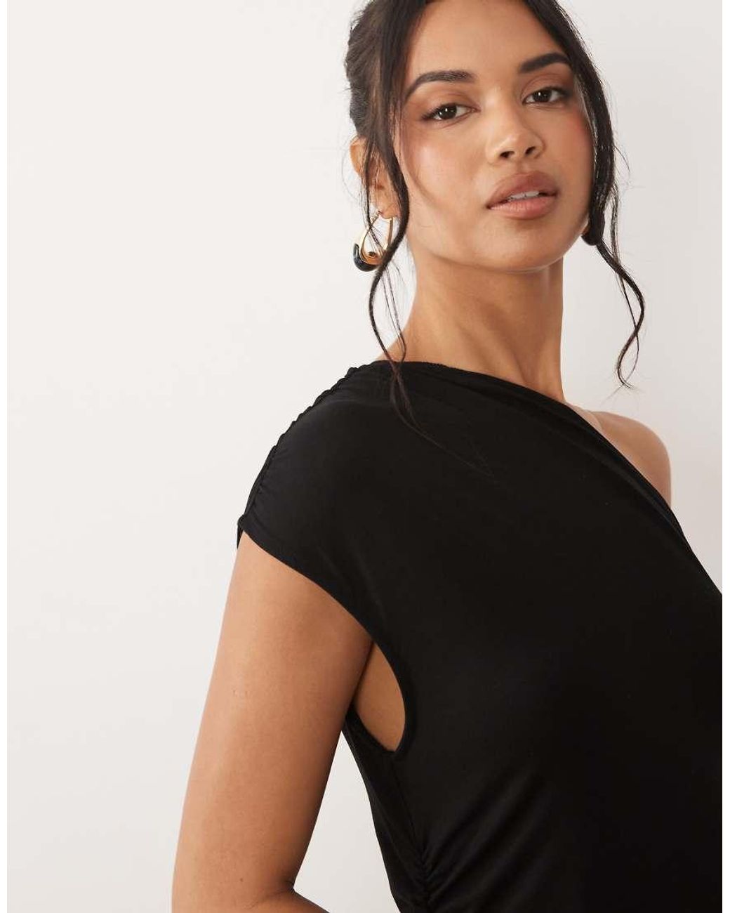 ASOS Black One Shoulder Ruched Side Maxi Dress