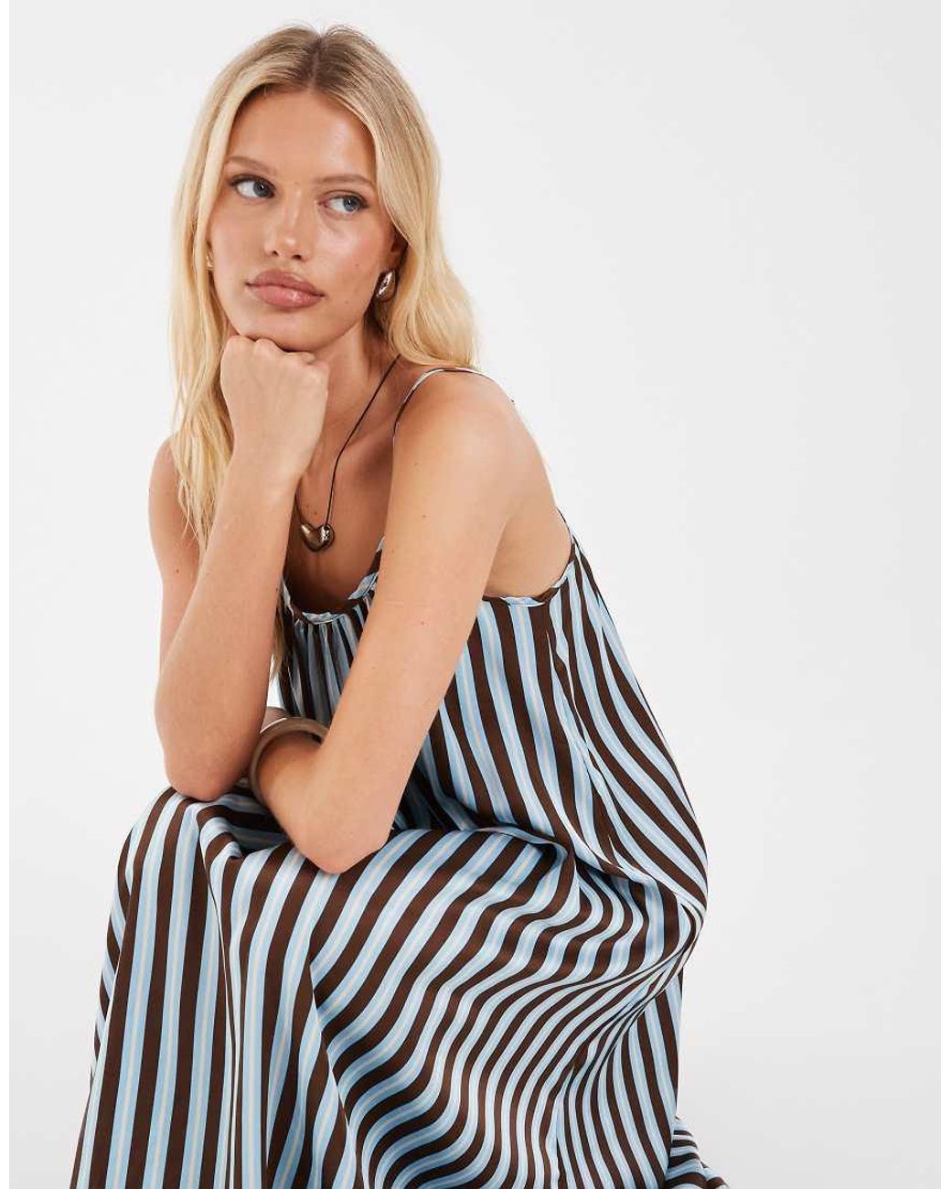Object White Vertical Stripe Cami Maxi Dress