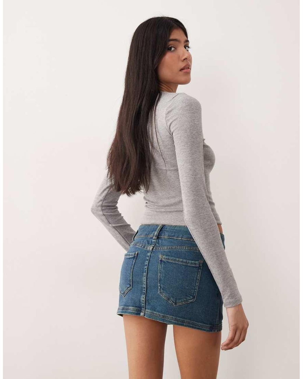 Motel Gray Low Rise Denim Mini Skirt