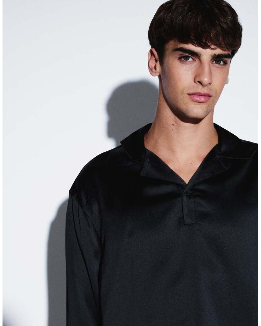ASOS Black Oversized Overhead Satin Shirt for men
