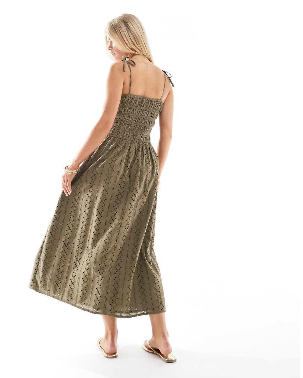 Miss Selfridge Green Strappy Broderie Maxi Dress
