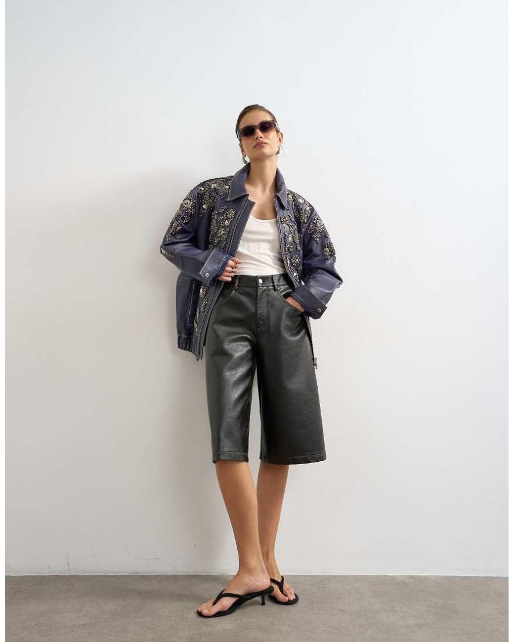 TOPSHOP Blue Beaded Real Leather Jacket