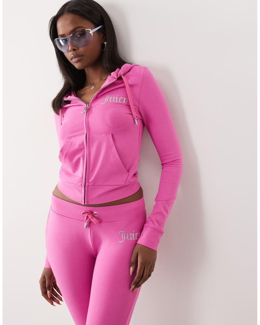 Juicy Couture Pink Diamante Logo Detail Zip Through Hoodie Co-ord