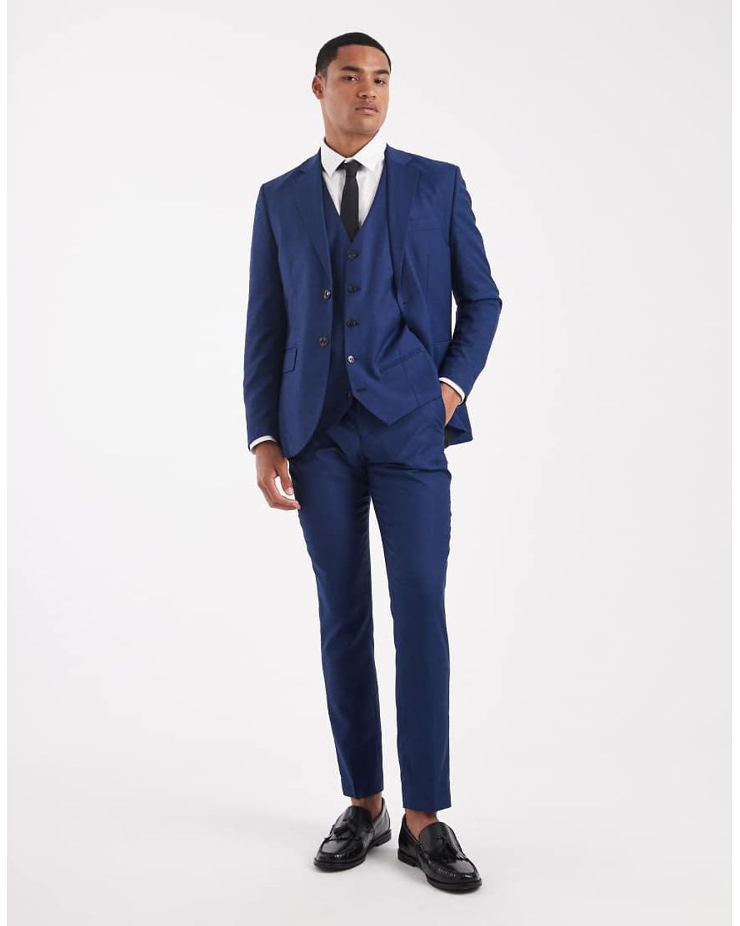 Jack & Jones Blue Slim Fit Wool Blend Waistcoat for men
