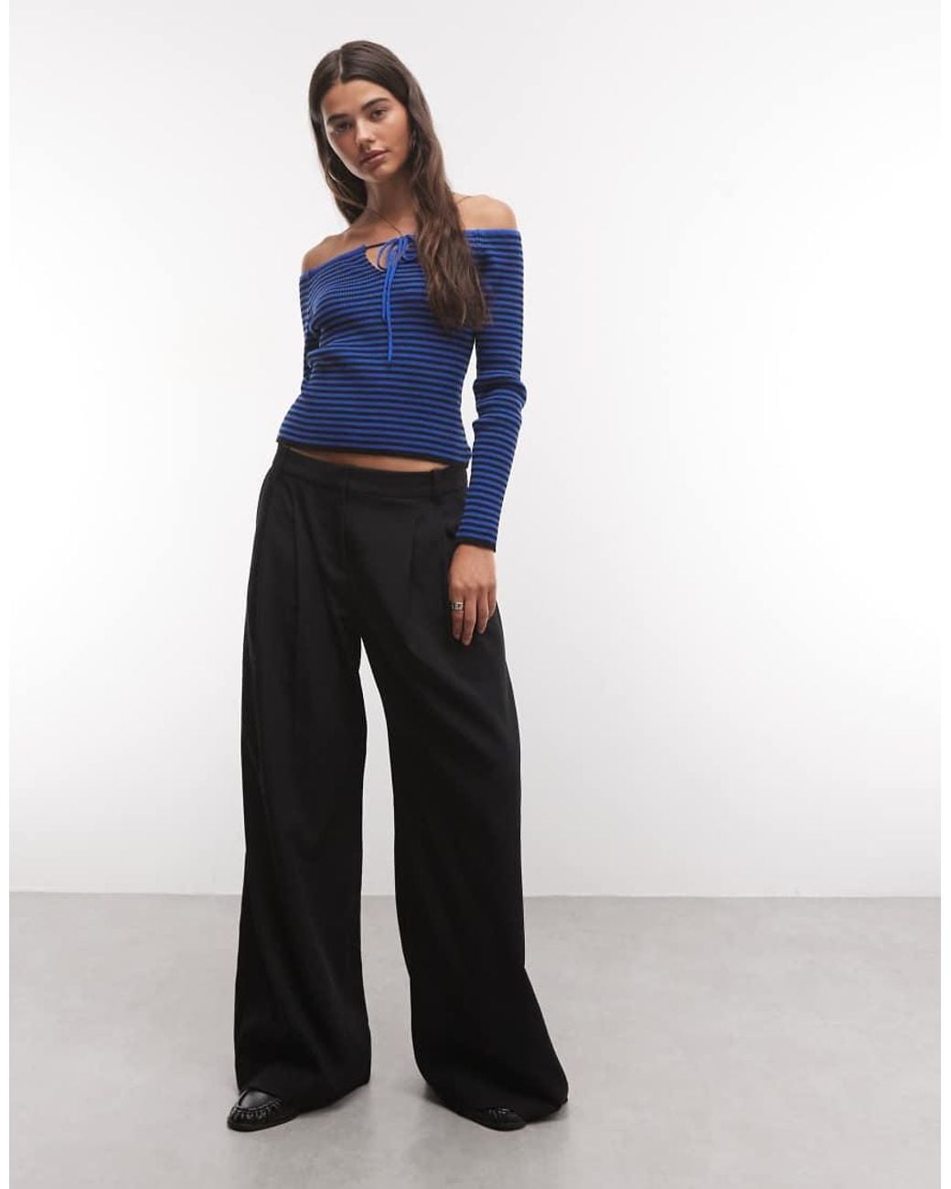 Collusion Blue Off The Shoulder Long Sleeve Cut Out Knitted Top