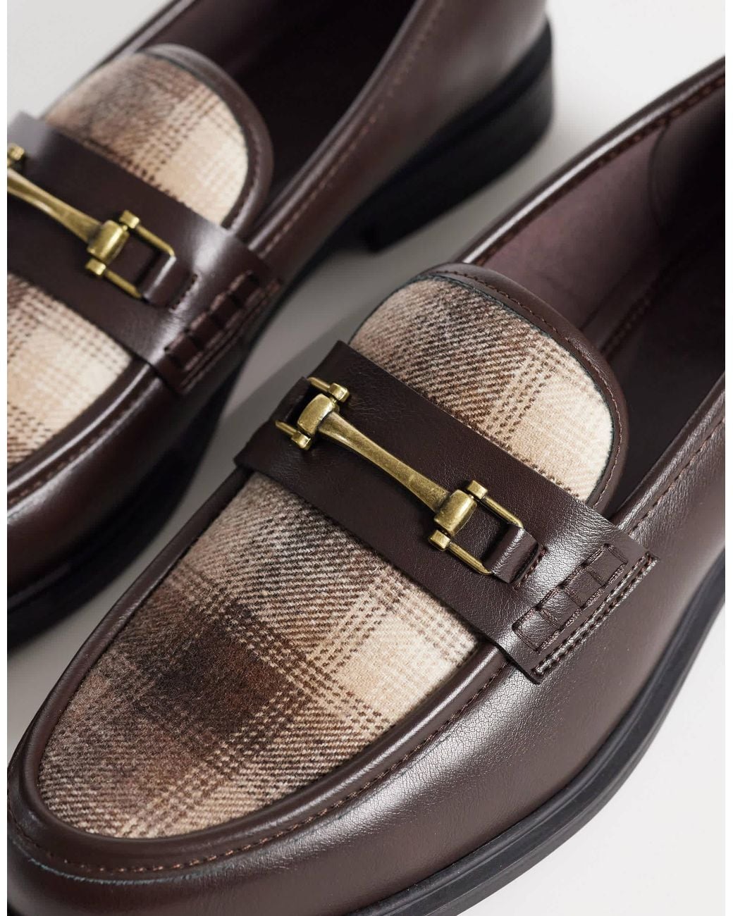 ASOS Black Loafers With Snaffle And Checked Apron for men