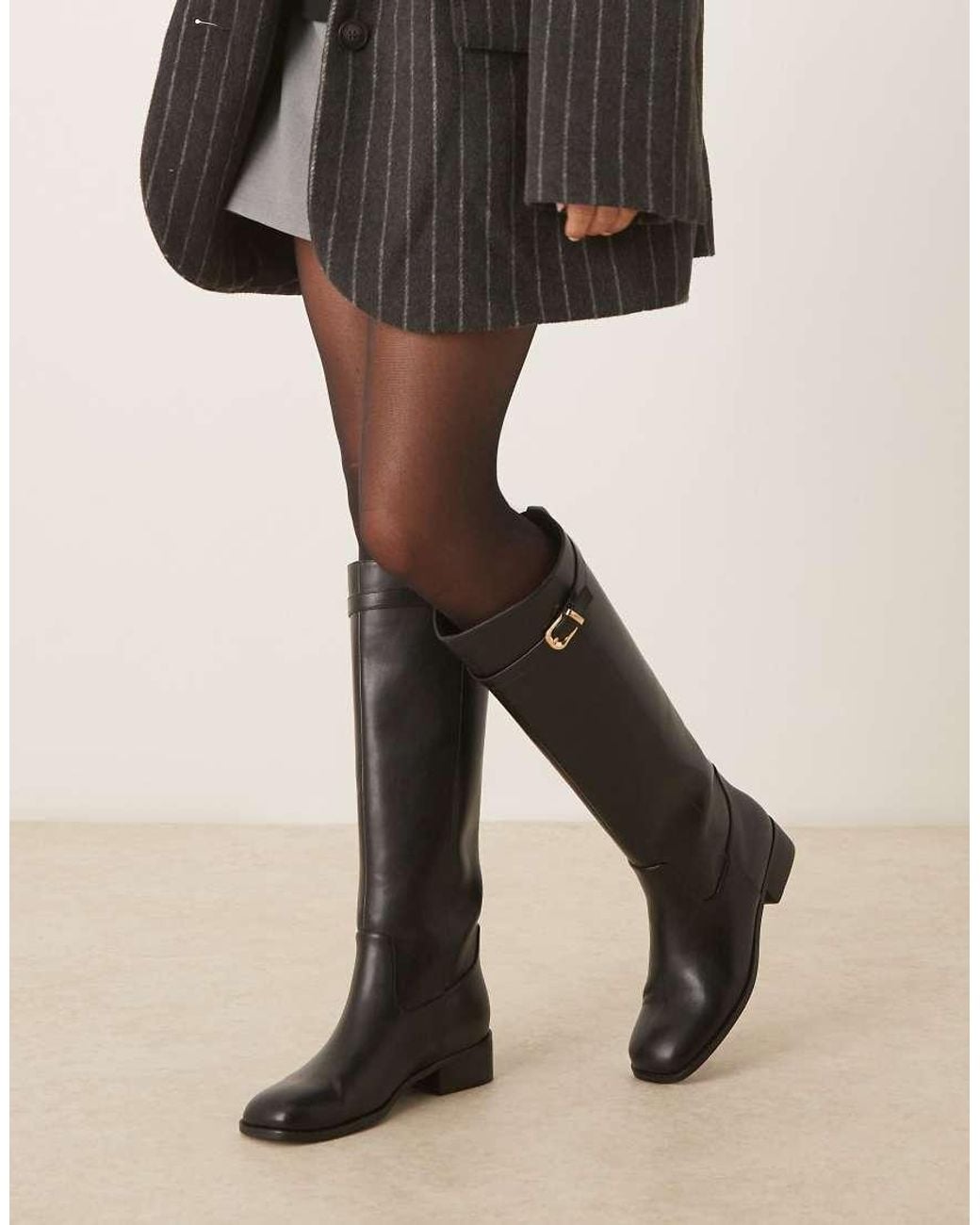 Glamorous Natural Riding Knee Boots With Buckle Detail
