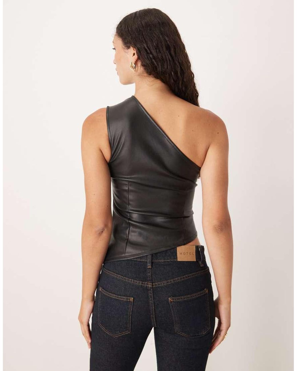 Gina Tricot Black One Shoulder Pu Top