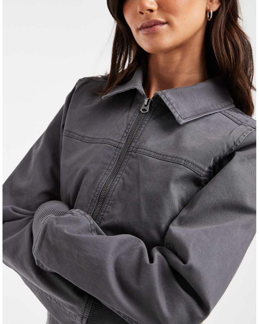 Hollister Gray Y2K Mock Neck Twill Fitted Jacket