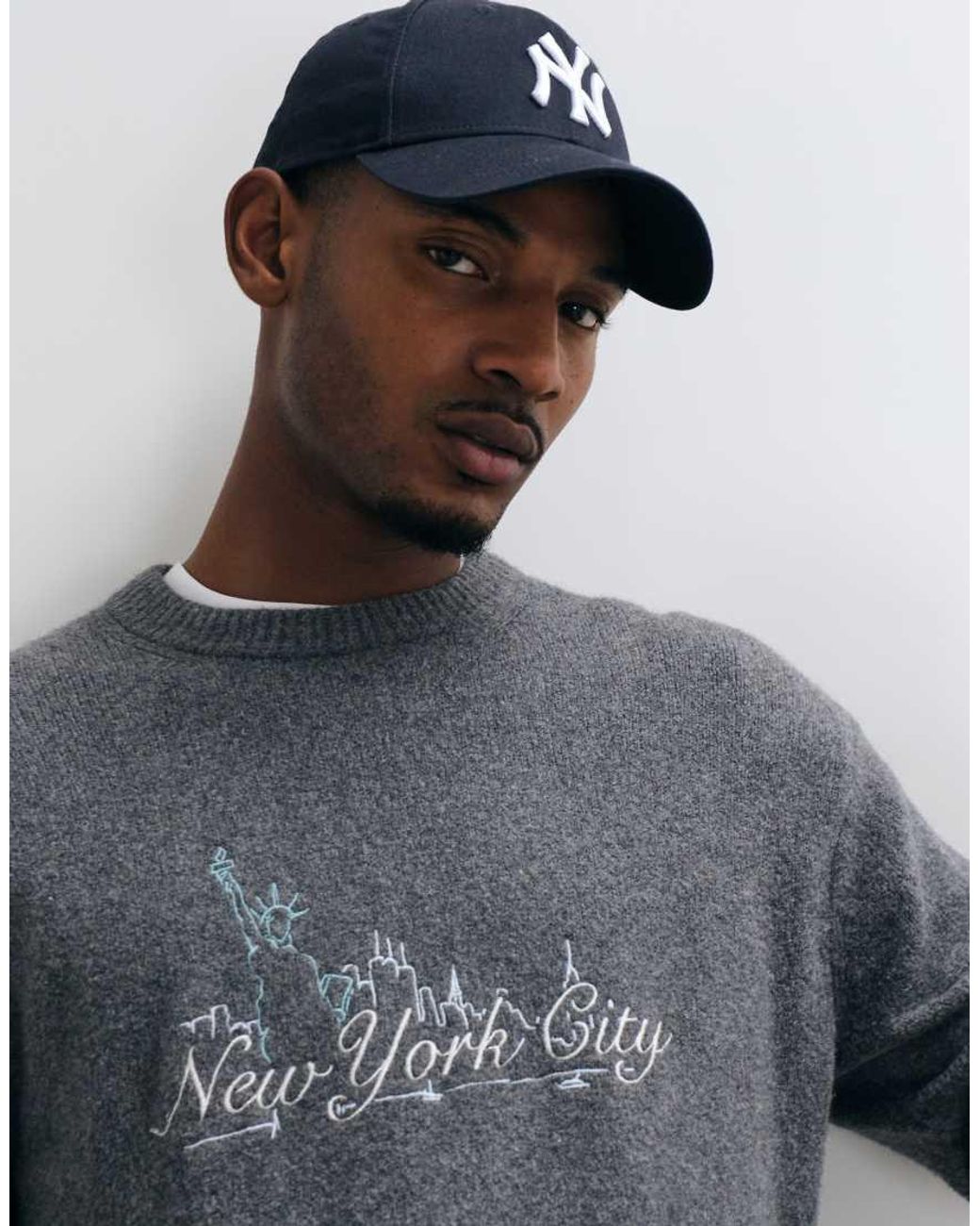 Abercrombie & Fitch Blue Knitted Crew Neck Nyc Print Jumper for men