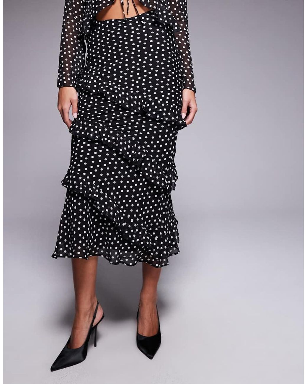 New Look Blue Co-ord Polka Dot Ruffle Chiffon Midi Skirt