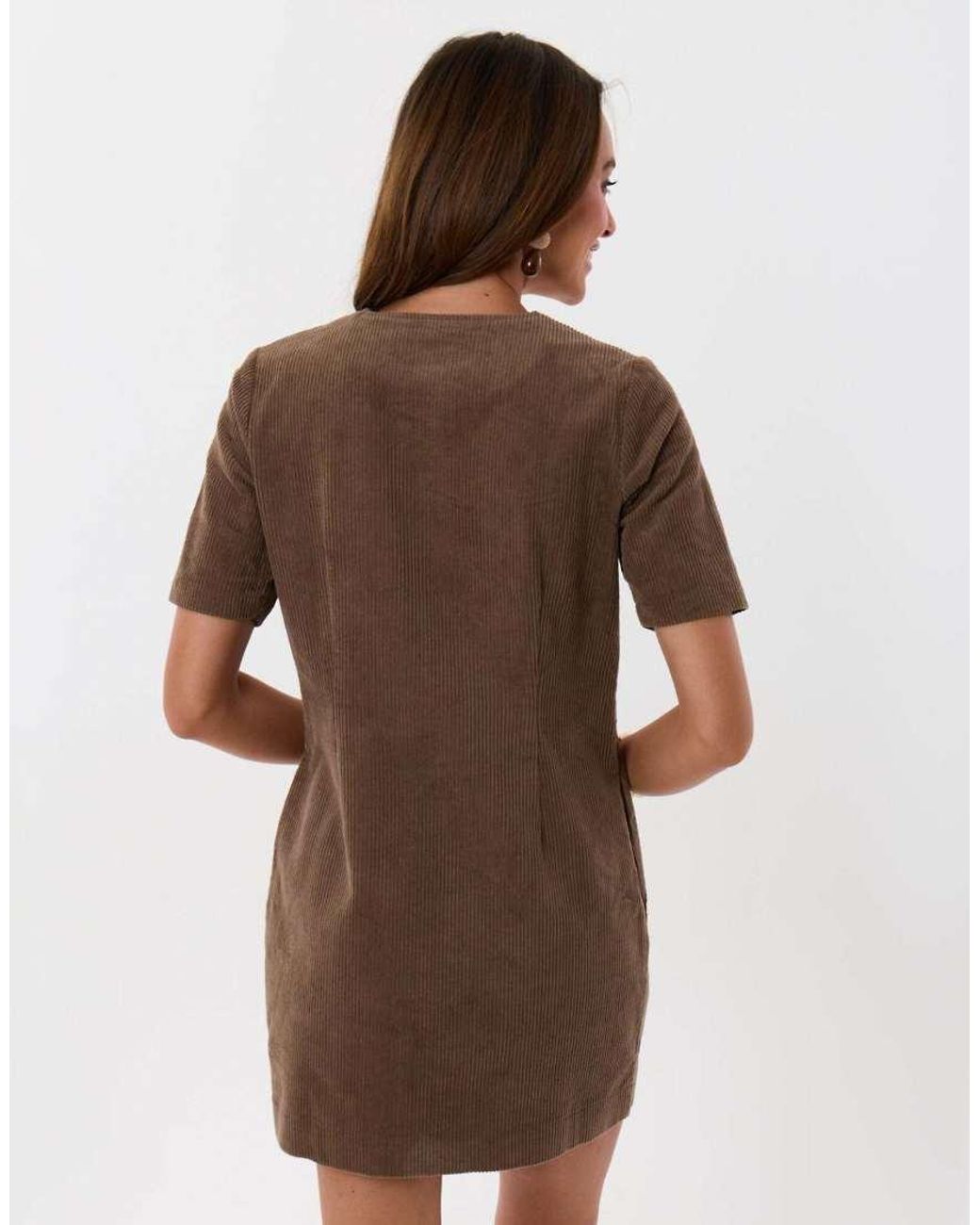 Threadbare Brown Corduroy Button Down Mini Dress