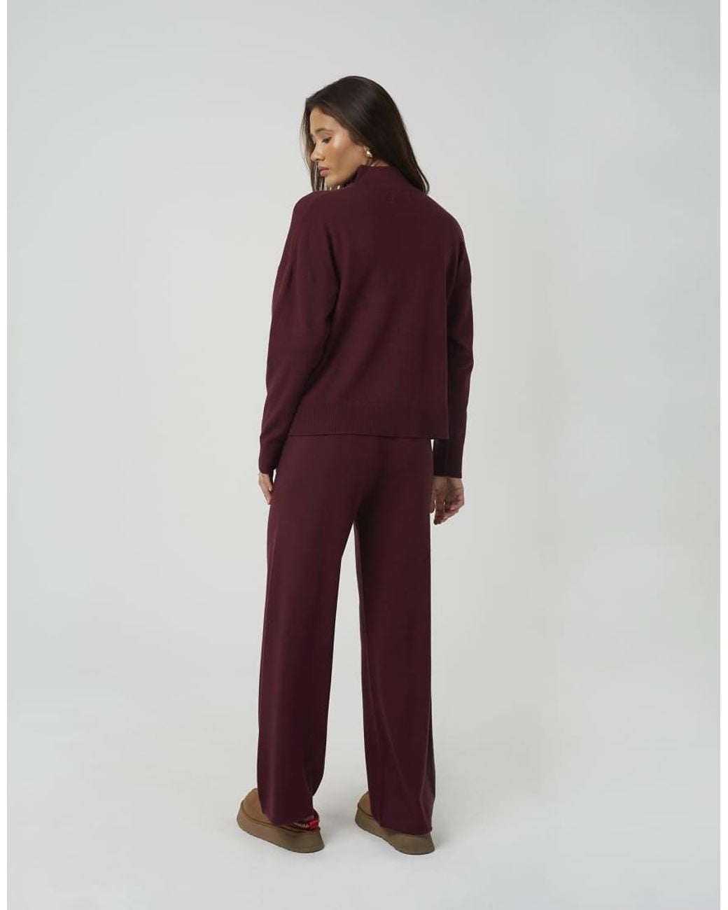 Brave Soul Purple Knitted Zip Neck Jumper And Trouser Set