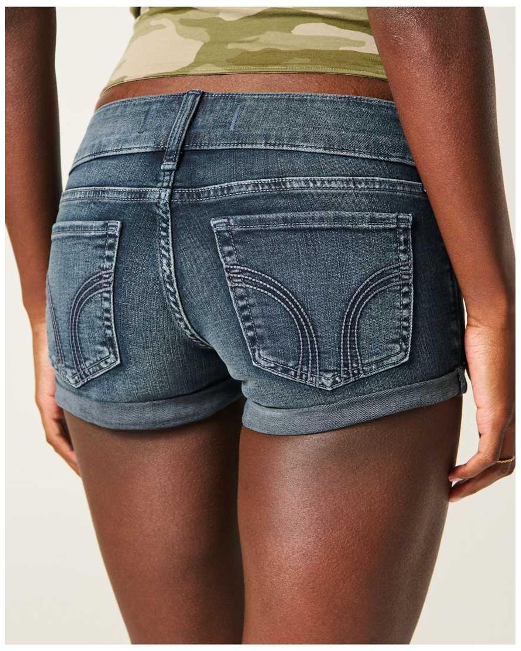 Hollister Blue Ultra Low-Rise Jean Shortie Shorts