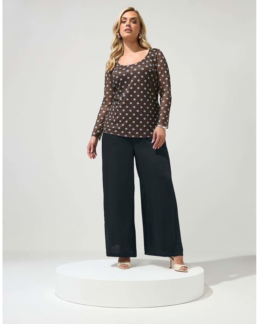 Yours Clothing Black Polka Dot Long Sleeve Top