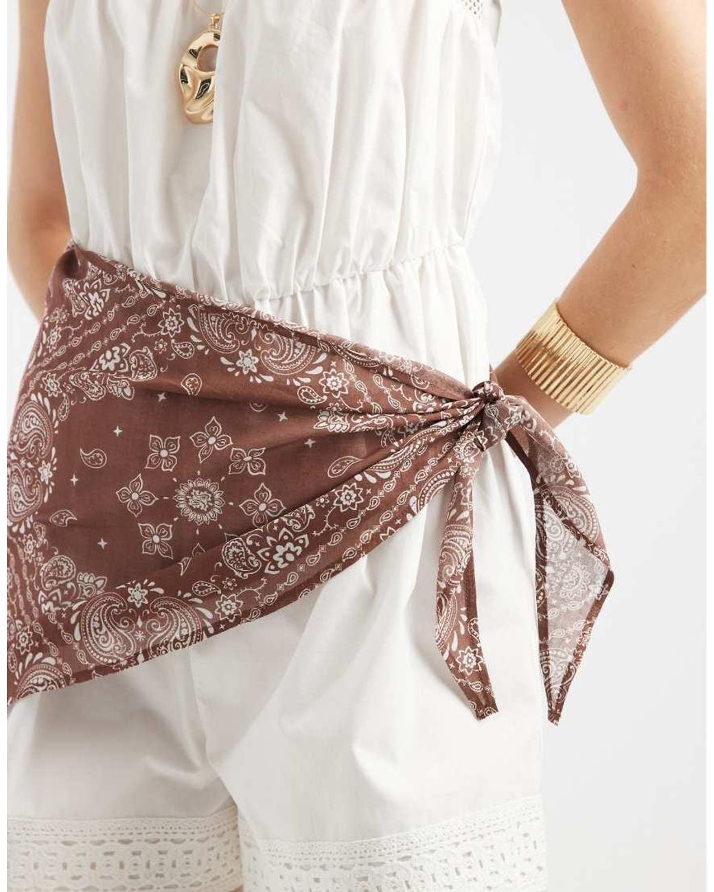 ASOS White Lace Trim Playsuit With Scarf Waist