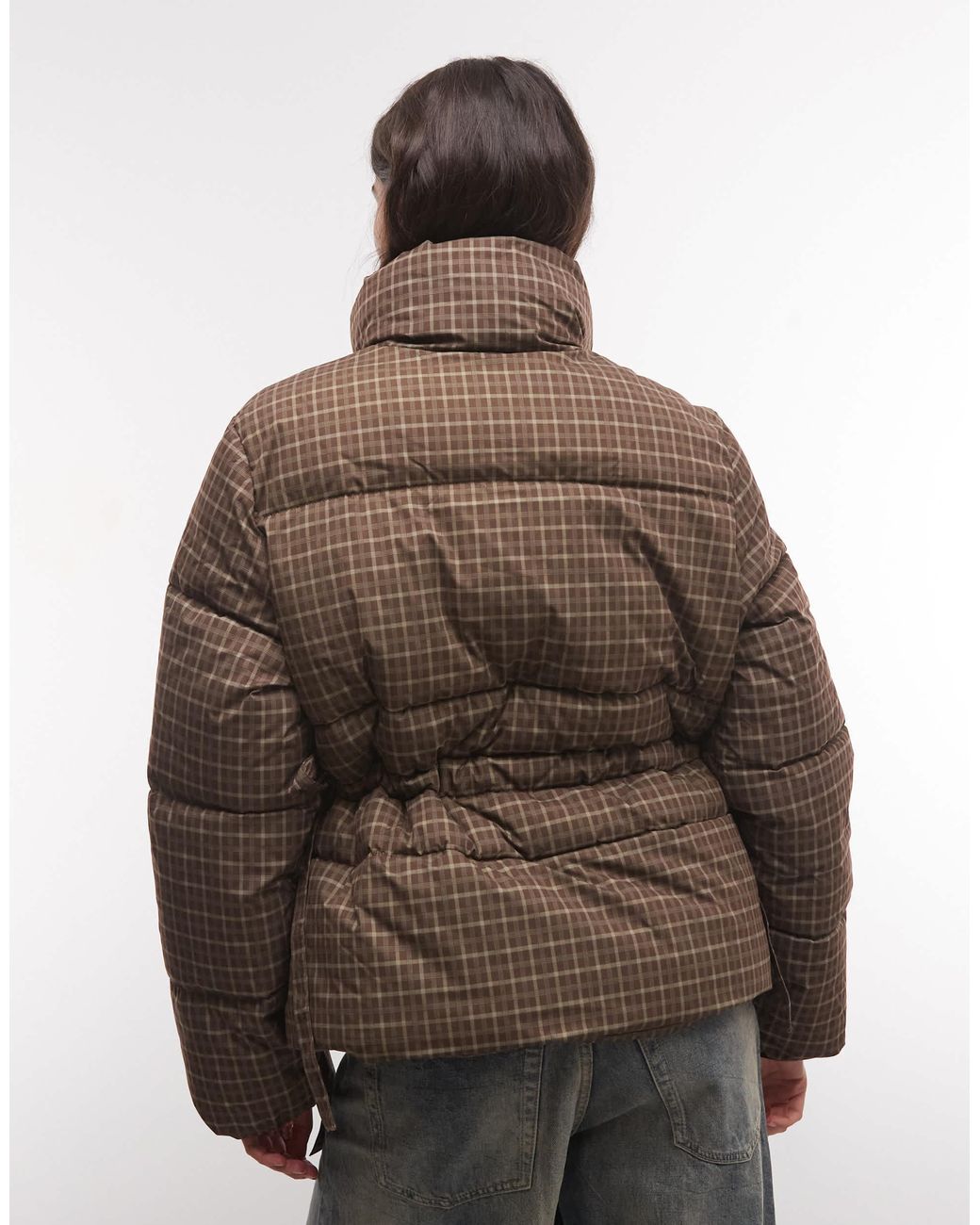 Collusion Brown Puffer Jacket With Bow Trim