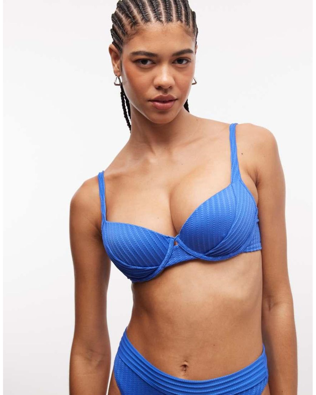 ASOS Blue Rory Sintra Spliced Rib Push Up Padded Underwire Bikini Top