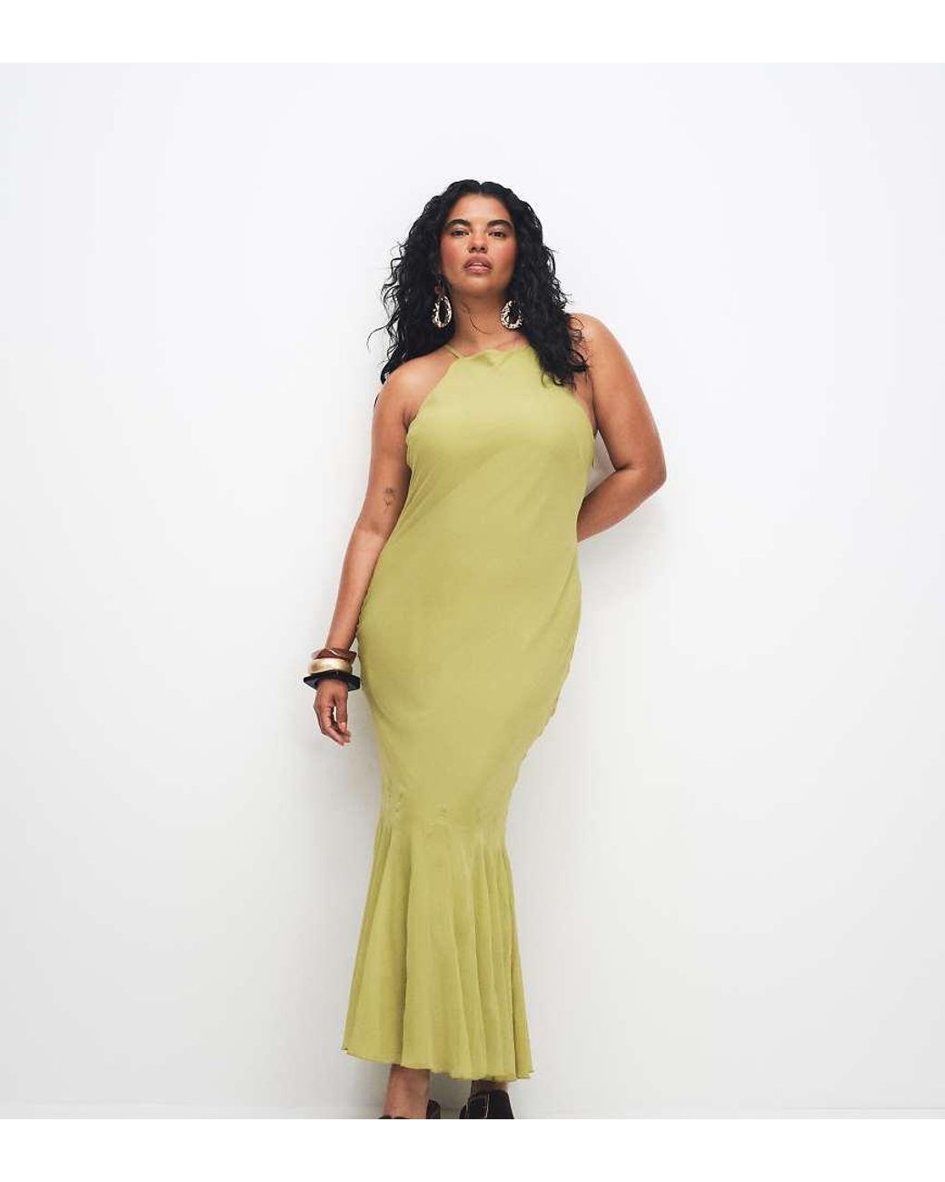 ASOS Green Asos Design Curve Chiffon Sleeveless Maxi Dress With Godet Hem