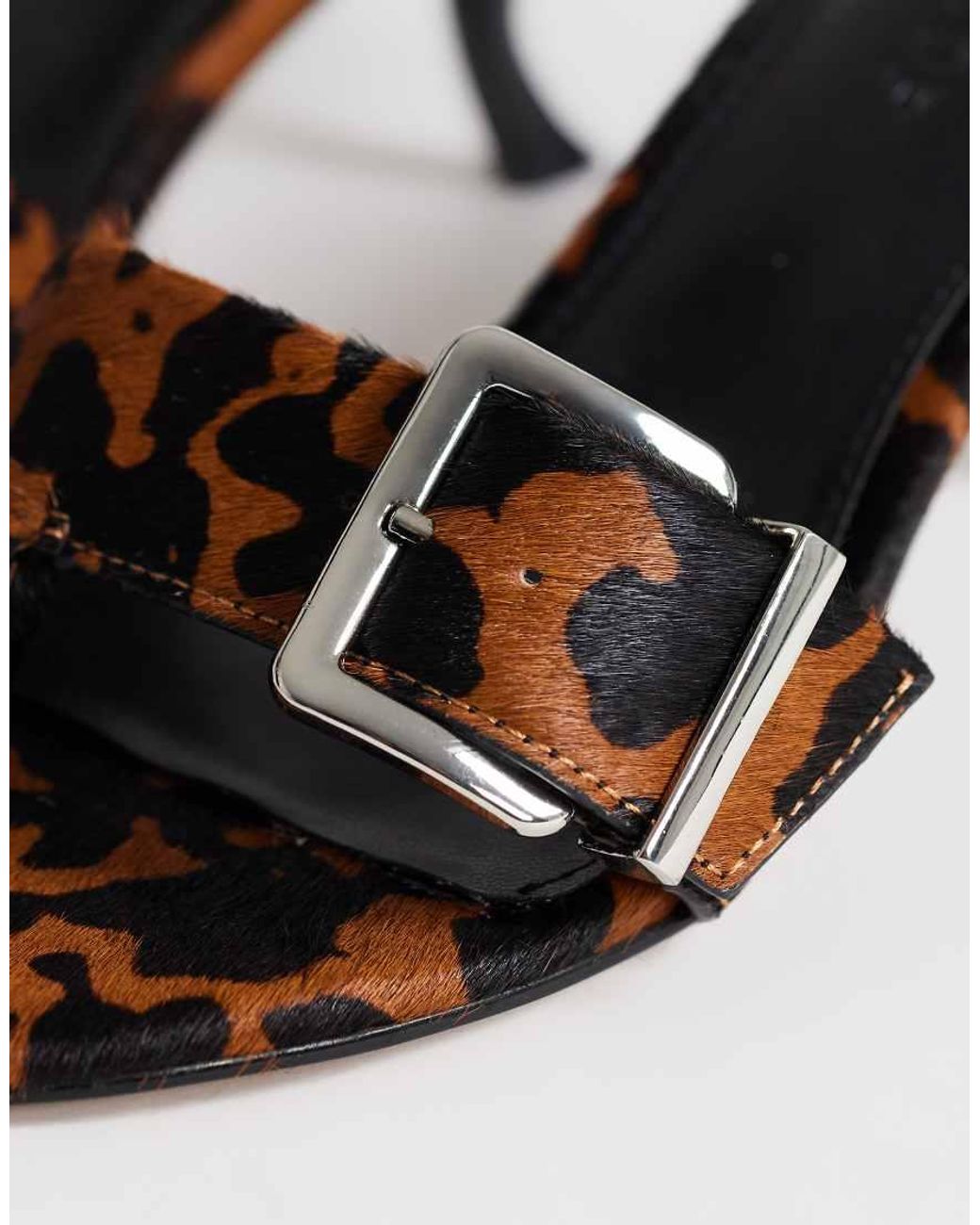 TOPSHOP Natural Nadine Real Hair On Leather Mid Heeled Mules With Buckle